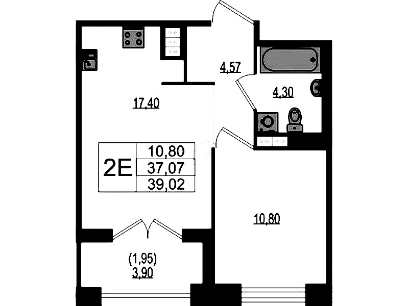 1-комнатная квартира 39.02 м², 3/4 эт., ЖК «Ranta Residence»